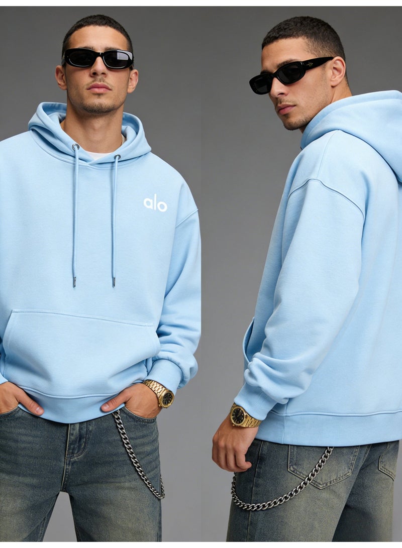 Alo World Blue Hoodie - Unisex Minimalist Logo Pullover, Suitable for Sports and Daily Leisure Styles - Image 1